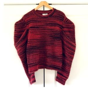 Naadam Puff Sleeve Sweater Pleated Space Dye Crew Neck Alpaca Wool Size Small